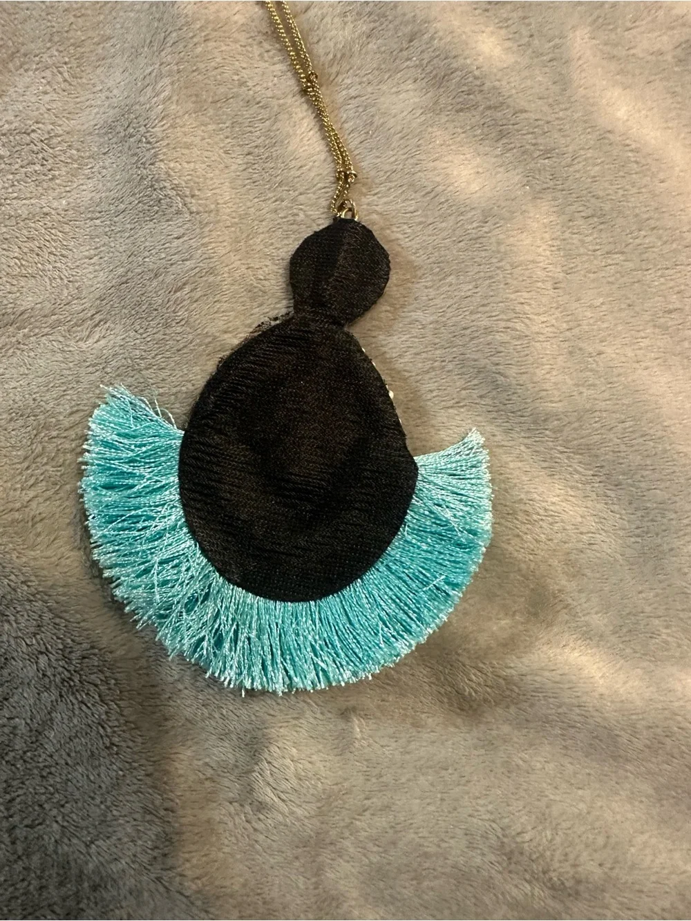 Boho Beaded Teardrop Pendant Necklace Turquoise Fringe Tassel Gold Tone Chain